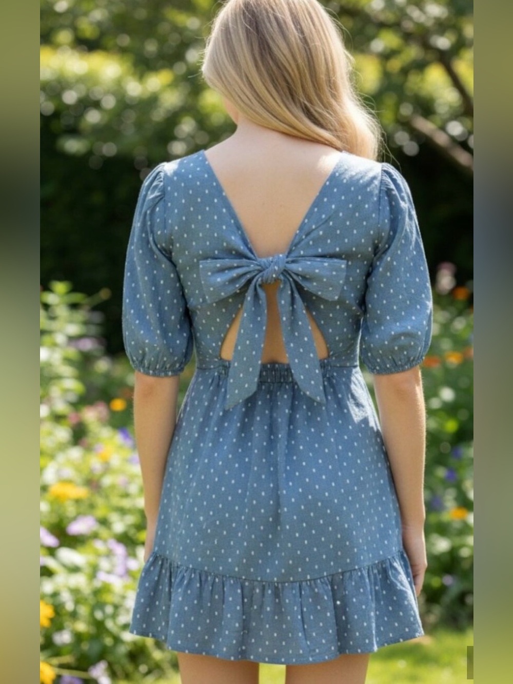 NWT LOFT blue babydoll dress. polka dot /ruffle hem. Pit to pit 21 inches. 💙🤍💙🤍💙